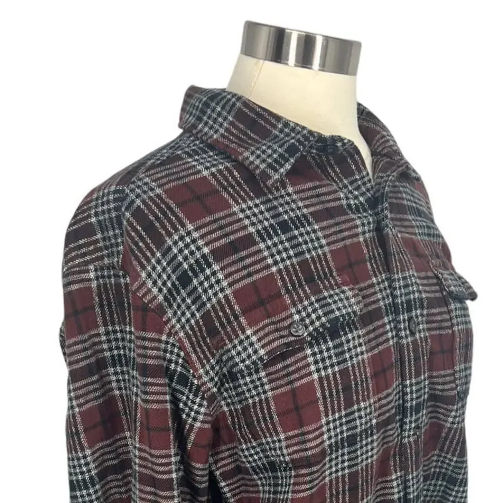 THE NORTH FACE Maroon Plaid Button Up Long Sleeve Shirt SZ Large